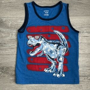 EUC Carter’s Toddler Boys Red, White & Blue Dinosaur Blue Tank Top Size 3T